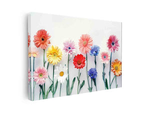 Colorful daisy flower canvas print with watercolor style for bright bedroom decor.