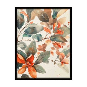 Watercolor autumn leaf canvas art with soft green and orange foliage for bedroom decor.