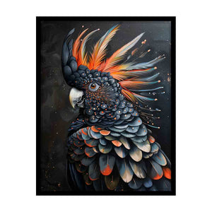 Black cockatoo bird portrait canvas art for modern office decor.