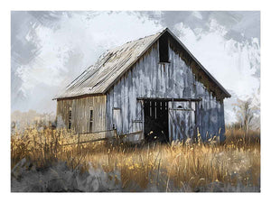 Rustic barn landscape canvas art for farmhouse living room decor.