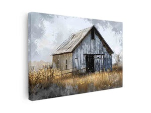 Rustic barn landscape canvas art for farmhouse living room decor.