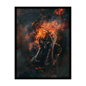 Dramatic fire portrait canvas art for modern office statement decor.