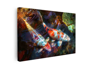 Colorful koi fish canvas art for modern living room and serene luxury interiors.