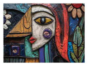 Abstract cubist portrait canvas art with geometric face design for modern living room decor.