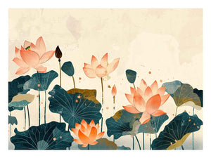 Elegant lotus flower botanical canvas art for peaceful bedroom and modern living room decor.
