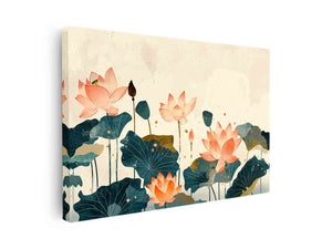 Elegant lotus flower botanical canvas art for peaceful bedroom and modern living room decor.