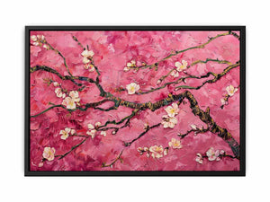 Pink blossom floral artwork with textured modern style for bedroom decor