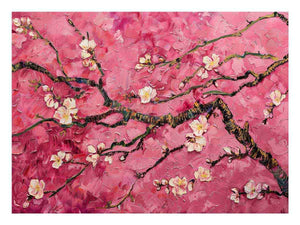 Pink blossom floral artwork with textured modern style for bedroom decor