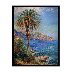 Impressionist coastal landscape with palm tree for elegant living room decor