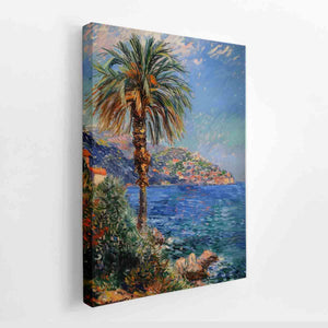 Impressionist coastal landscape with palm tree for elegant living room decor