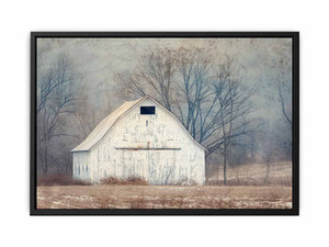 White barn landscape photography for farmhouse style wall decor