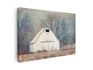 White barn landscape photography for farmhouse style wall decor