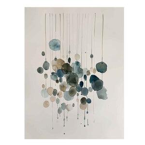 Minimal abstract watercolor circle canvas art for calm modern bedroom decor.