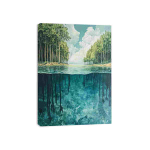 Peaceful lake and forest reflection canvas art for modern living room decor.