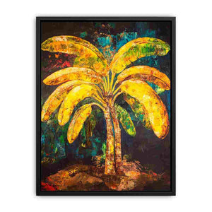 Vibrant tropical palm canvas art for bold modern living room decor.