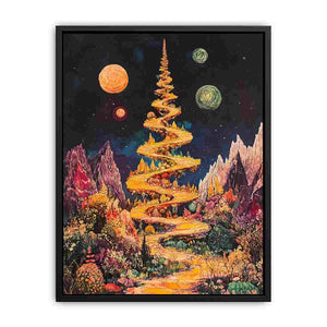 Surreal golden spiral path canvas art for dreamy bedroom or office decor.