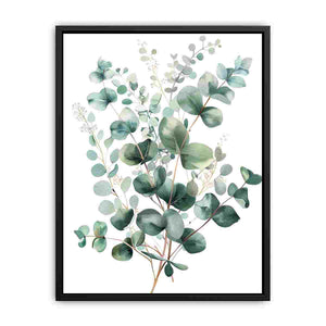 Soft eucalyptus botanical canvas art for calm bedroom decor.