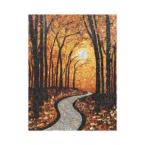 Warm autumn forest path mosaic canvas art for cozy hallway decor.