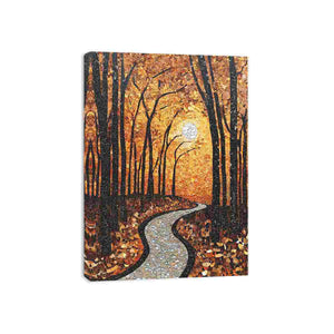 Warm autumn forest path mosaic canvas art for cozy hallway decor.