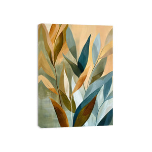 Modern eucalyptus botanical canvas art for calm bedroom decor.