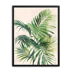 Tropical palm leaf canvas art for fresh coastal bedroom decor.