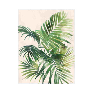 Tropical palm leaf canvas art for fresh coastal bedroom decor.