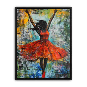 Expressive woman in red dress abstract painting for modern living room and luxury interior wall decor.