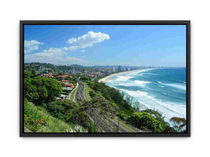 Coastal city beach photography for modern living room or office wall decor.