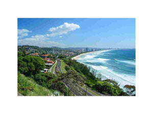 Coastal city beach photography for modern living room or office wall decor.