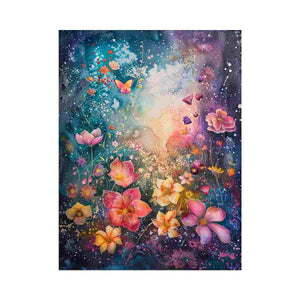 Colourful dreamy floral butterfly canvas art for whimsical bedroom decor.