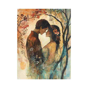 Romantic couple floral illustration canvas art for elegant bedroom decor.