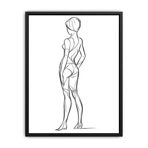 Minimalist female figure line art canvas print for elegant bedroom decor.