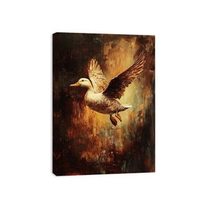 Flying duck artwork with warm rustic texture for living room decor.