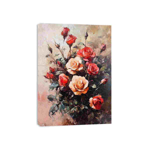 Red and cream rose bouquet canvas art for romantic bedroom decor.