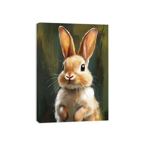 Cute rabbit canvas print with green background for nursery wall decor.