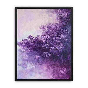 Purple abstract floral canvas art for elegant bedroom or living room decor.