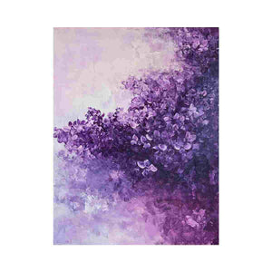 Purple abstract floral canvas art for elegant bedroom or living room decor.