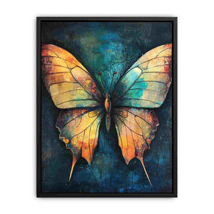 Elegant butterfly canvas art with textured blue and gold tones for modern living room decor.