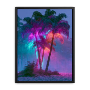 Vibrant tropical palm tree artwork with neon colors for modern living room wall decor.