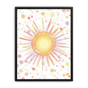 Bright sunburst confetti canvas art for cheerful nursery decor.
