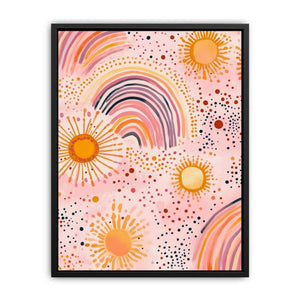Boho rainbow sun pattern canvas art for cheerful kids bedroom wall decor.