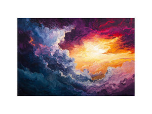 Dramatic sunset cloud canvas art for modern living room wall decor.