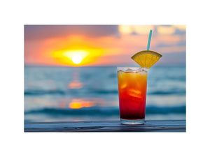 Tropical cocktail sunset canvas art for coastal kitchen and home bar decor.