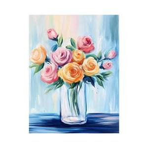 Soft rose vase canvas art with pastel flowers for bedroom wall decor.