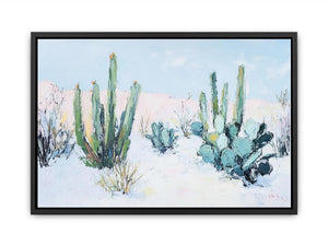 Pastel desert cactus landscape artwork for modern living room wall decor