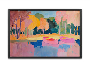 Pink boats landscape canvas art for modern living room decor.