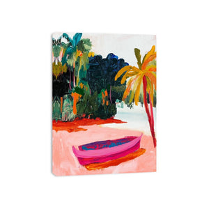 Tropical boat canvas art for colorful coastal interiors.