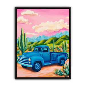 Blue vintage truck canvas art for Southwestern home decor.