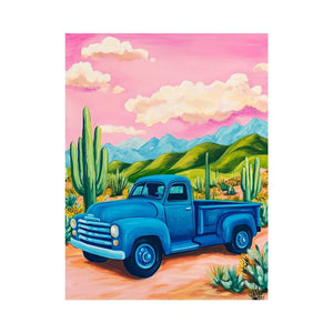Blue vintage truck canvas art for Southwestern home decor.