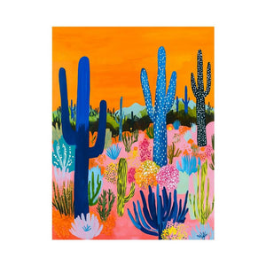 Colorful desert cactus artwork for modern living room and boho decor.
